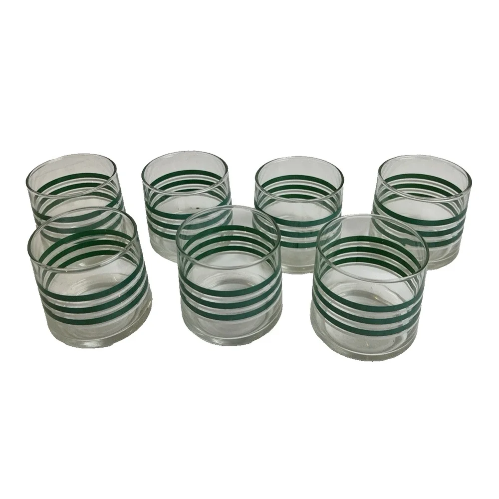 Vintage Green & White Stripe Libbey Glass 3
